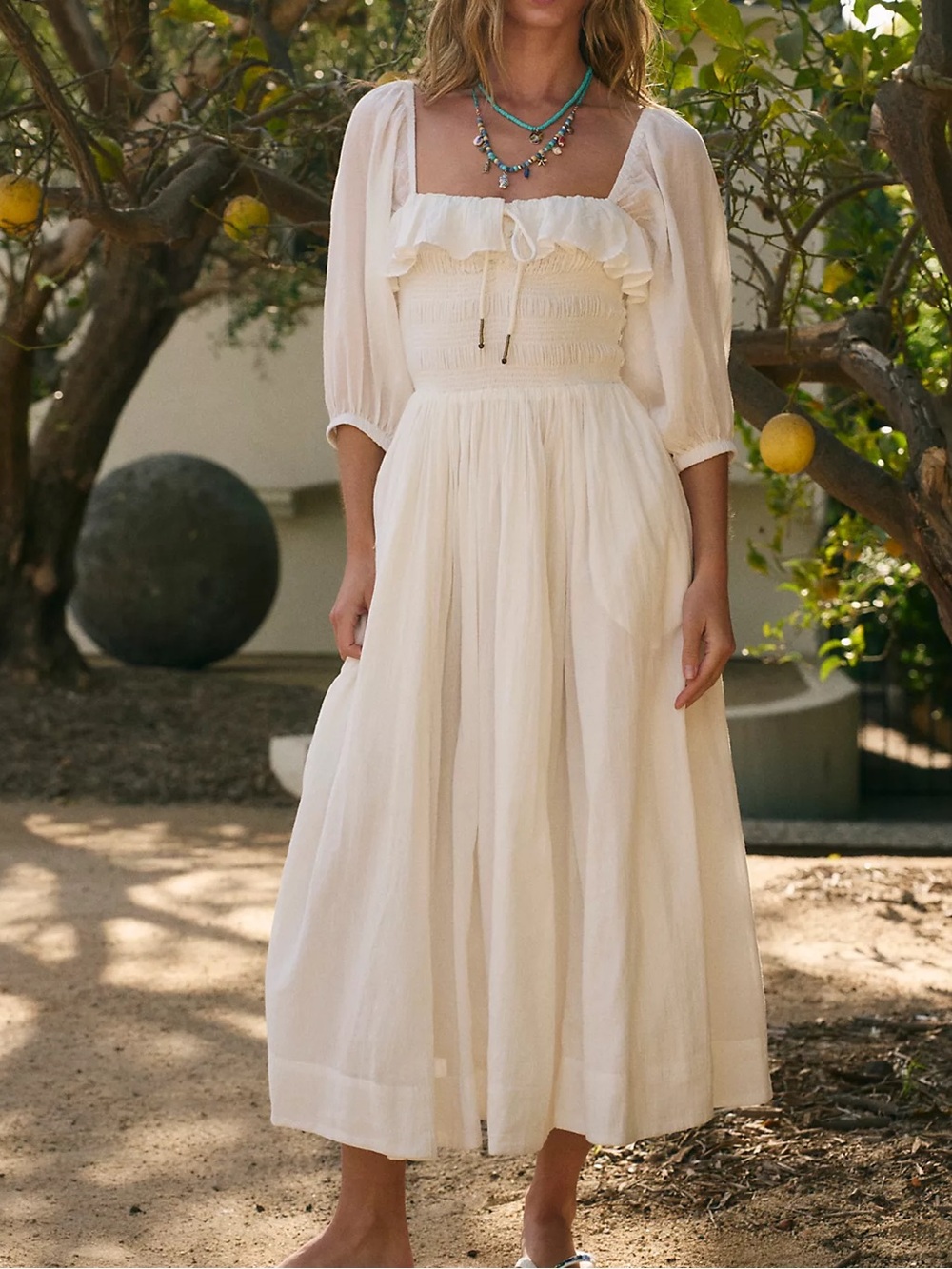 Free People Oasis Midi Dress White Size M Pre-Loved Romantic Boho #060